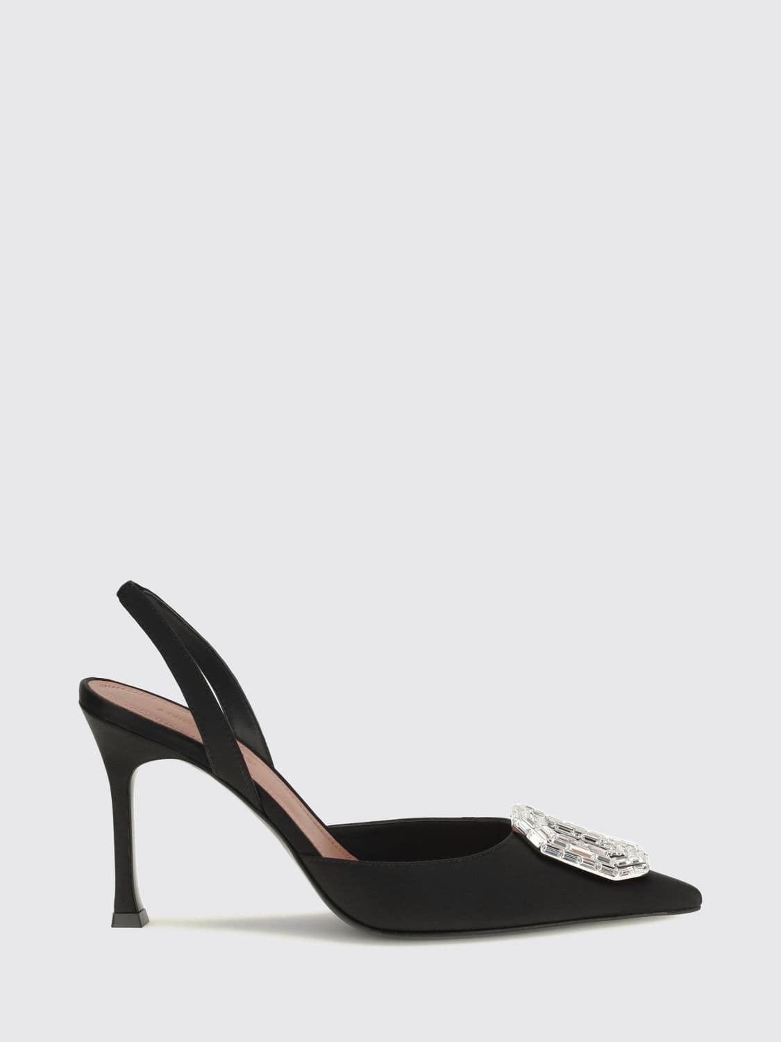 Amina Muaddi Camelia Satin Slingback Pumps with Jewel Buckle
