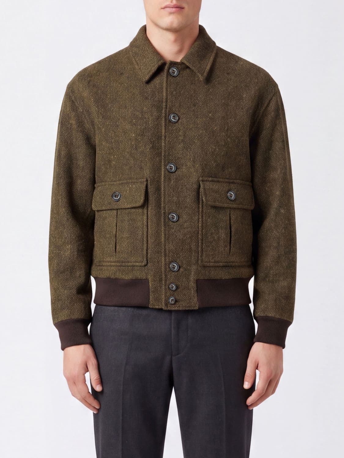 Valstar Wool Bomber Jacket with Classic Collar and Patch Pockets