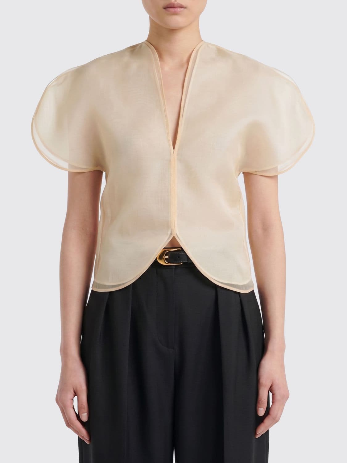 Khaite Pure Silk Blouse with Short Puff Sleeves and V-Neck · 4