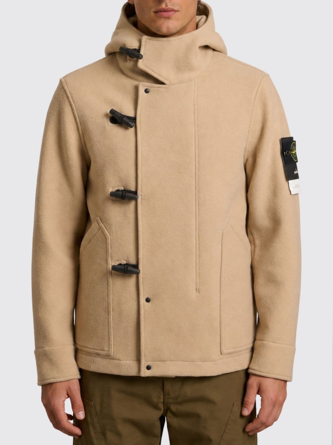 Stone Island Wool Duffle Coat with Hood and Compass Logo