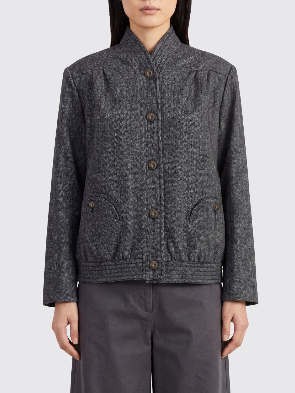 Blazé Milano Chevron Wool High Neck Bomber Jacket