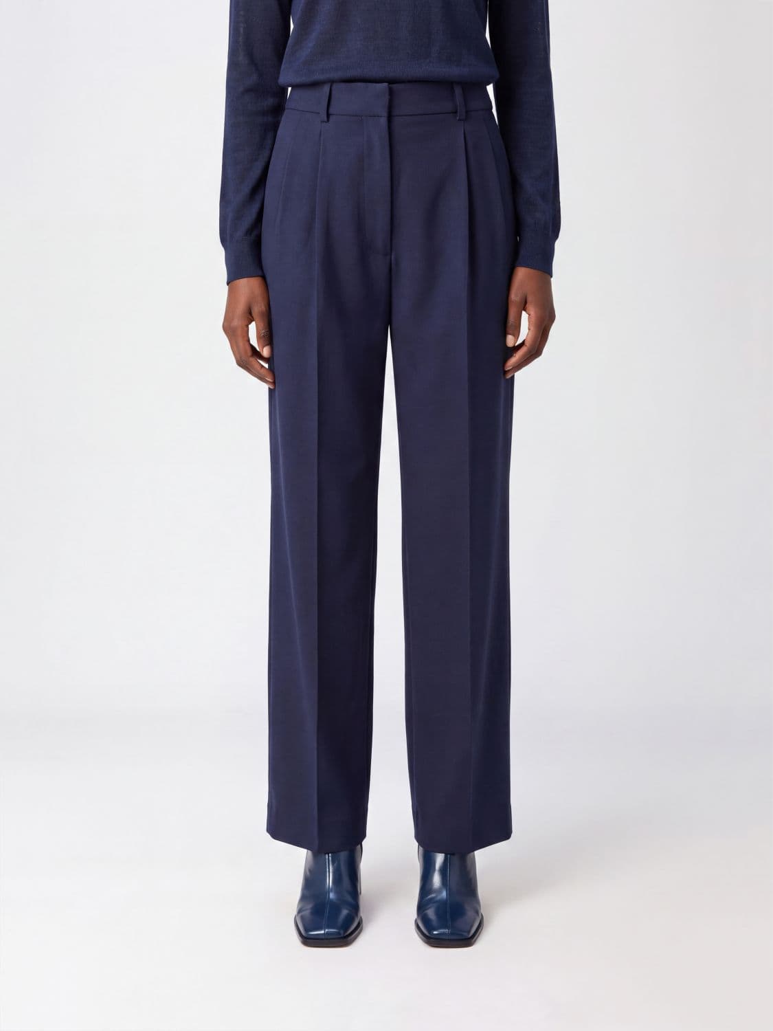 Blazé Milano High-Waisted Wide Leg Wool Trousers with Pleats
