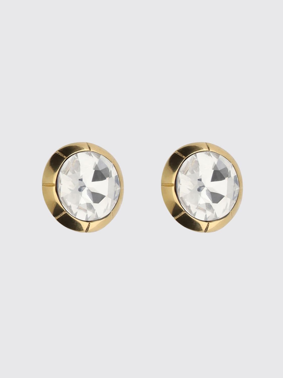 Alessandra Rich Brass and Glass Button Earrings with Rhinestones