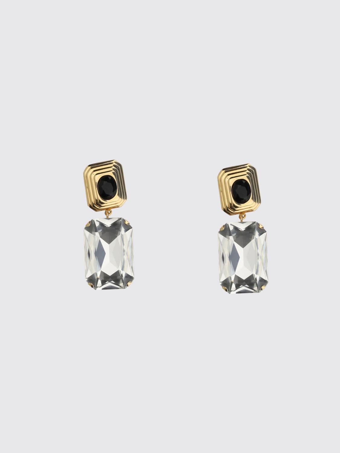 Alessandra Rich Brass Dangle Earrings with Black Crystals