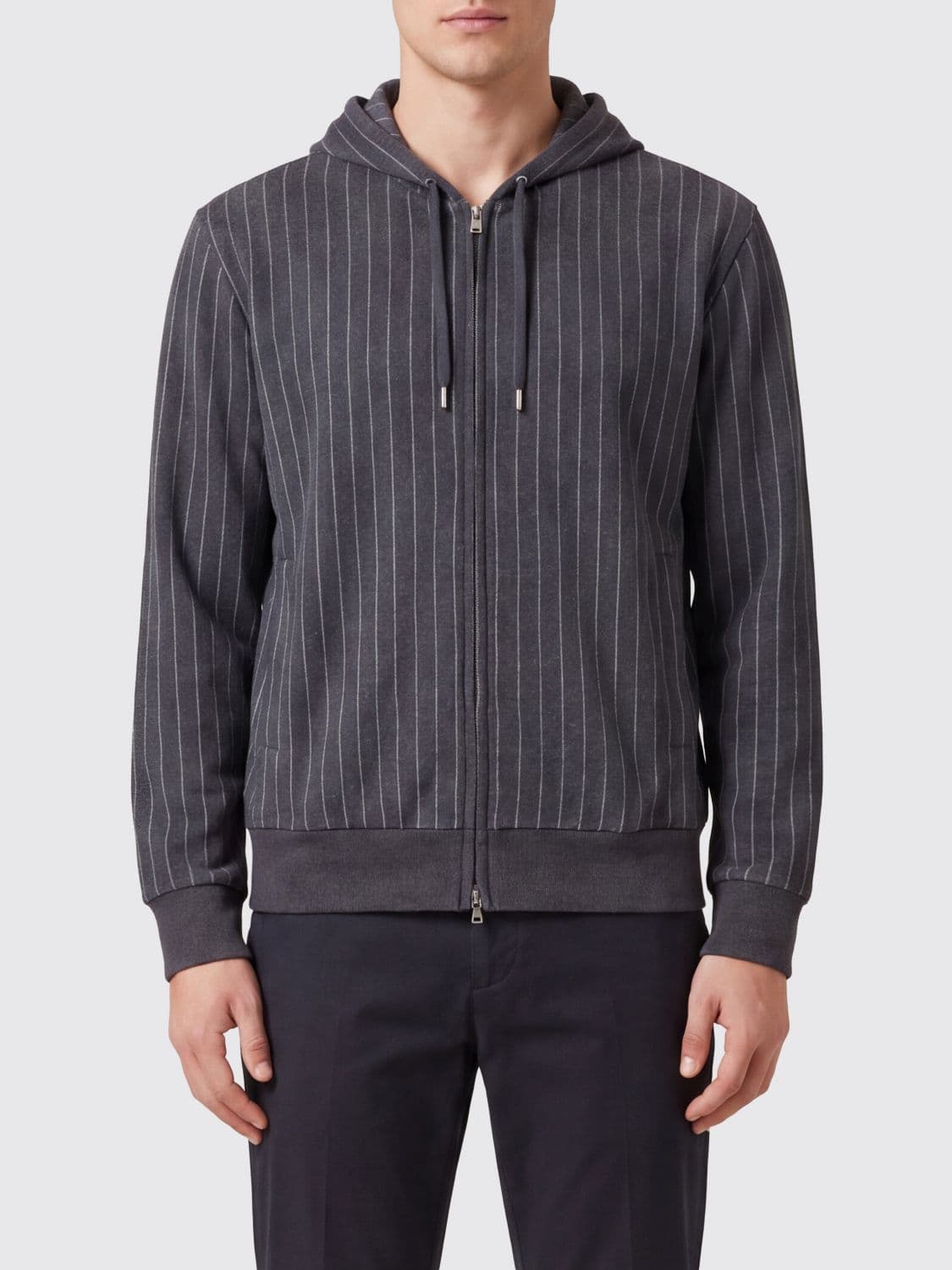 Herno Pinstriped Cotton-Blend Zip-Up Hoodie