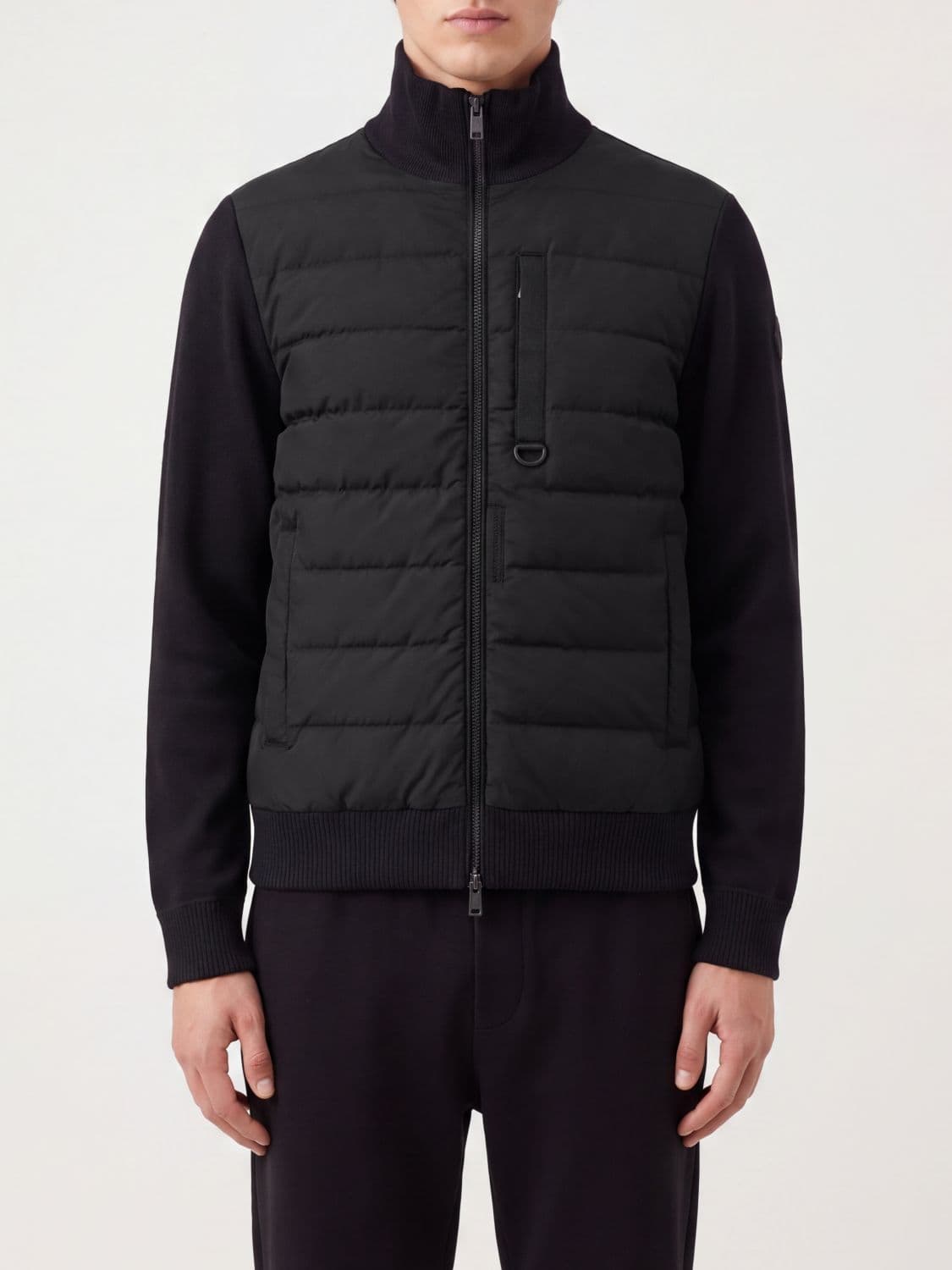 Moose Knuckles Puffer Jacket with Knit Panels and a Turtleneck Collar · M