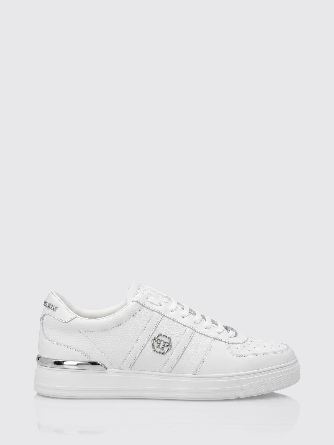 Philipp Plein Low-Top Leather Trainers with Hexagon Logo and Round Toe