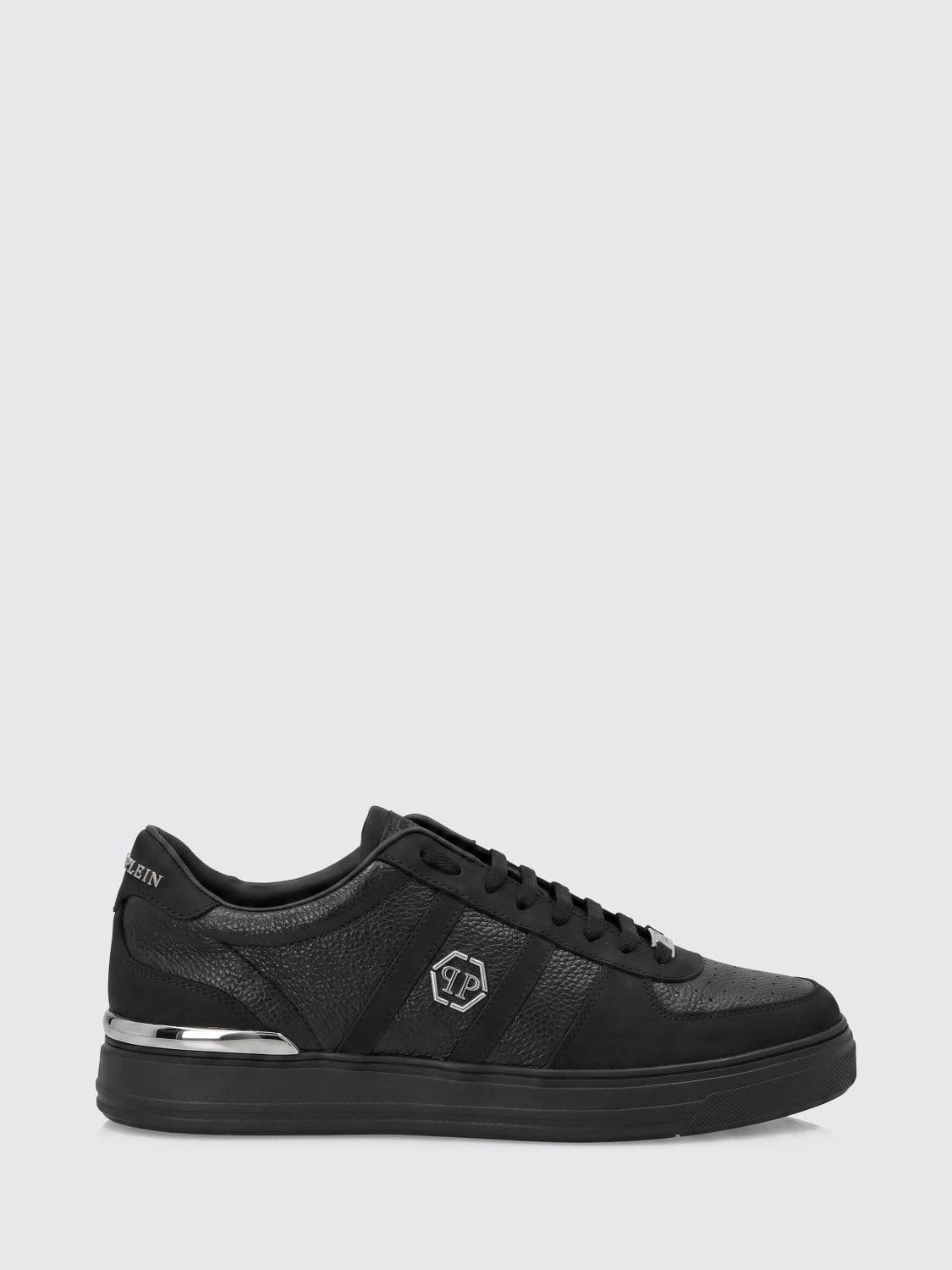 Philipp Plein Low-Top Leather Trainers with Hexagon Logo and Round Toe