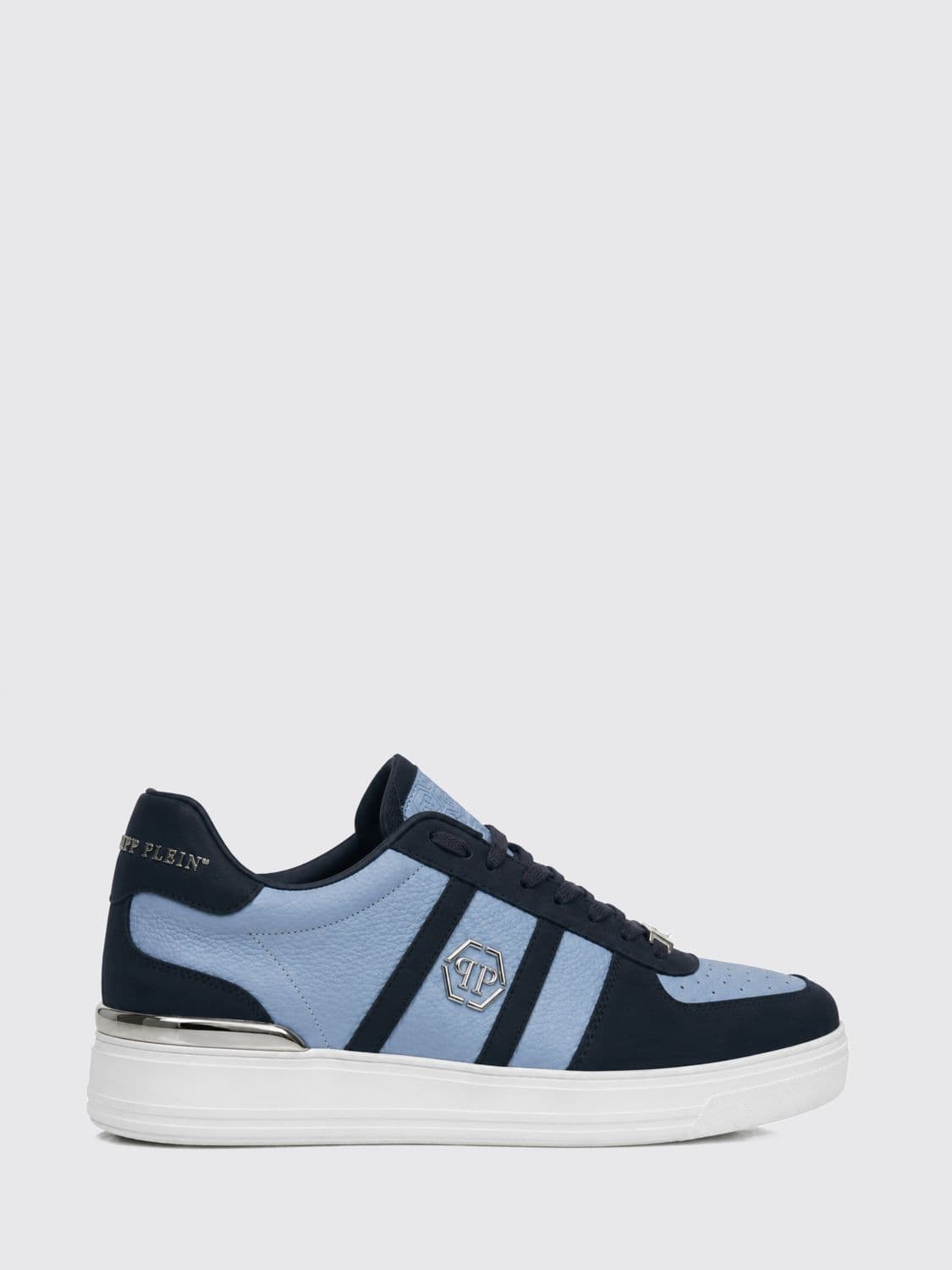 Philipp Plein Low-Top Leather Trainers with Hexagon Logo and Round Toe