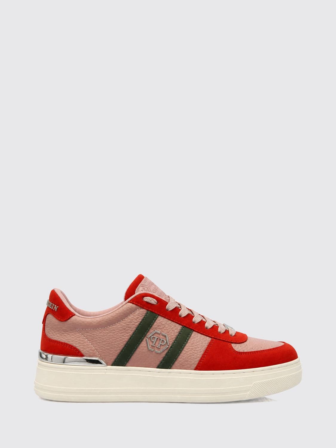 Philipp Plein Low-Top Leather Trainers with Hexagon Logo and Round Toe