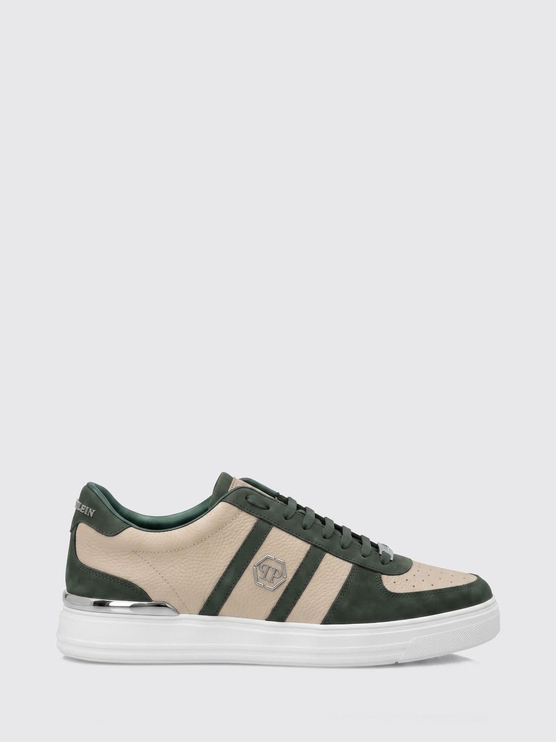 Philipp Plein Low-Top Leather Trainers with Hexagon Logo and Round Toe