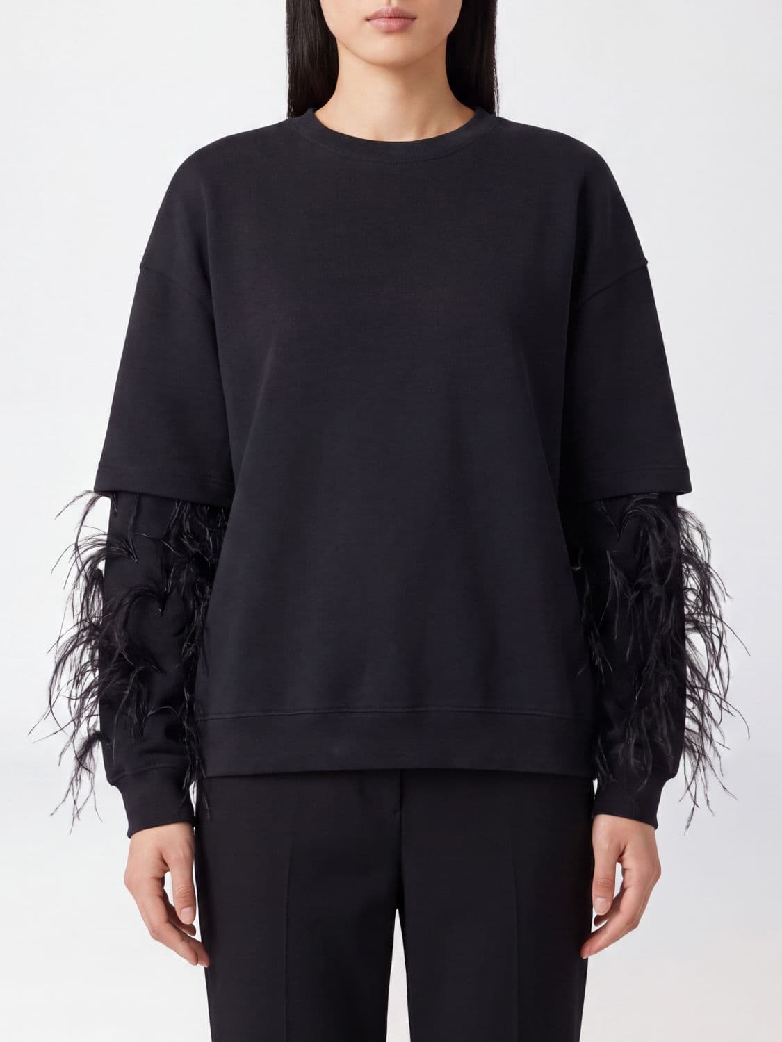 Darkpark Troy Long-Sleeved Cotton T-shirt with Feather Application