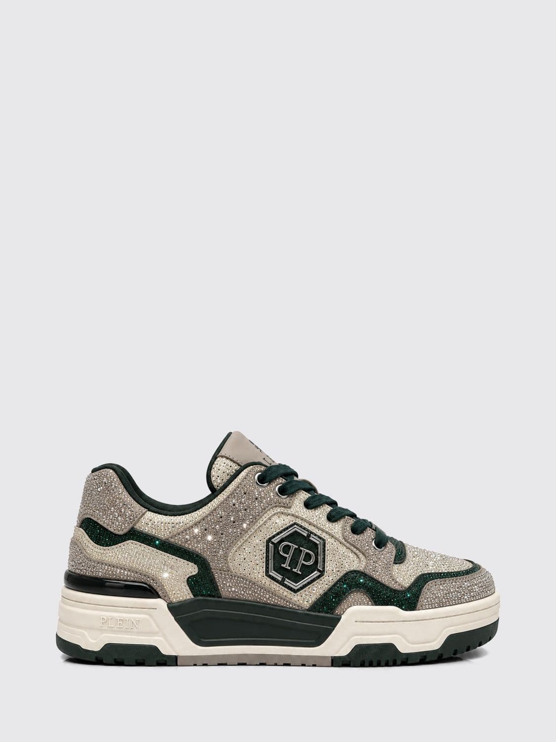 Philipp Plein Predator V2 Leather Trainers with Crystals and Hexagon Logo