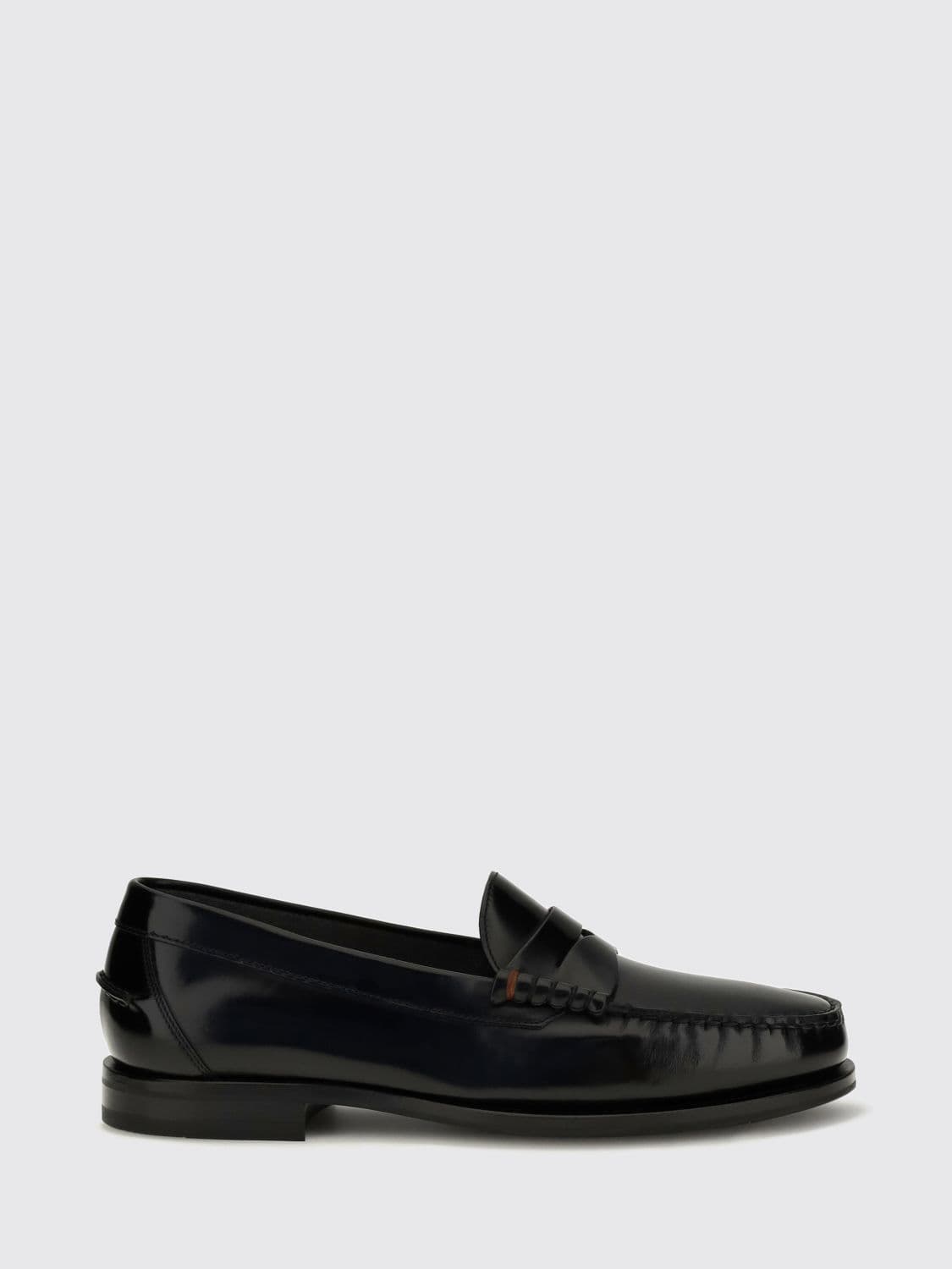 Santoni Calf Leather Penny Loafers with Saddle Strap and Raised Apron Toe