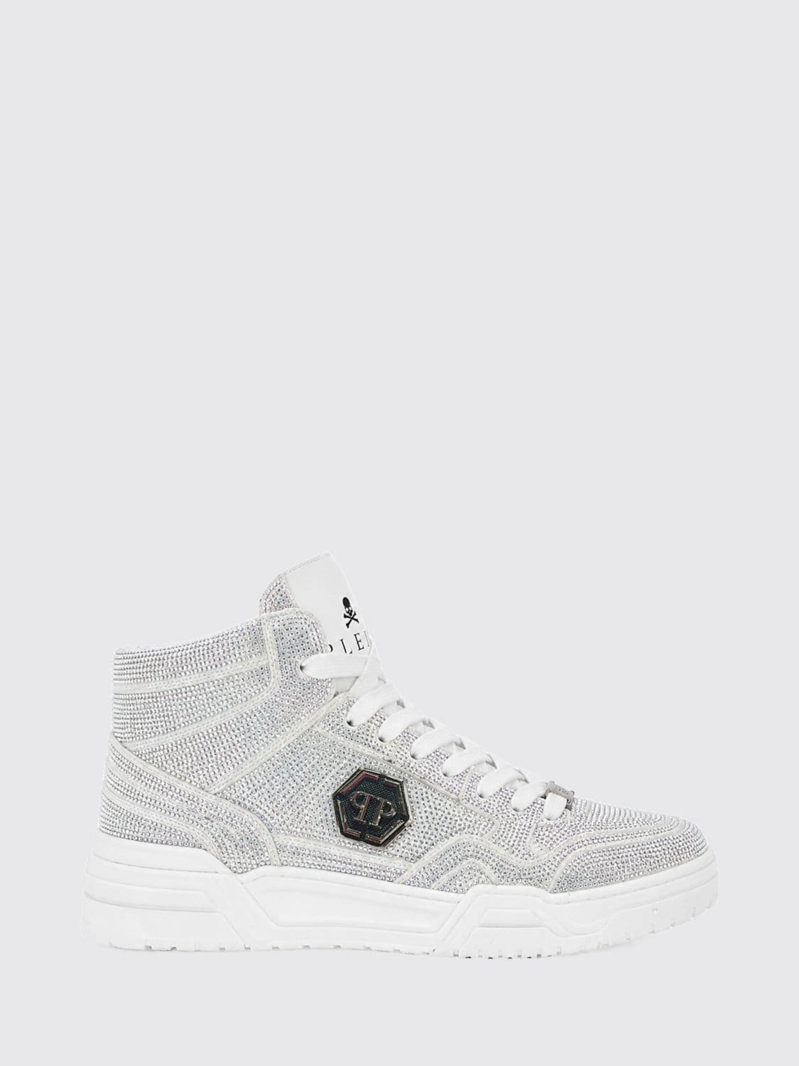 Philipp Plein Hexagon High-Top Leather Trainers with Crystal Application