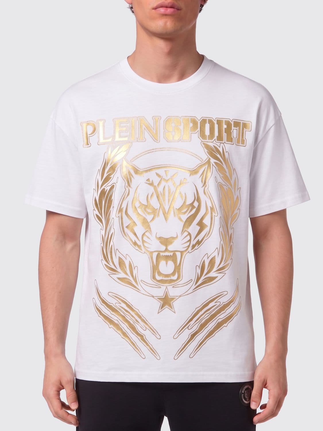 Plein Sport Graphic Print Cotton T-Shirt with Contrast Logo