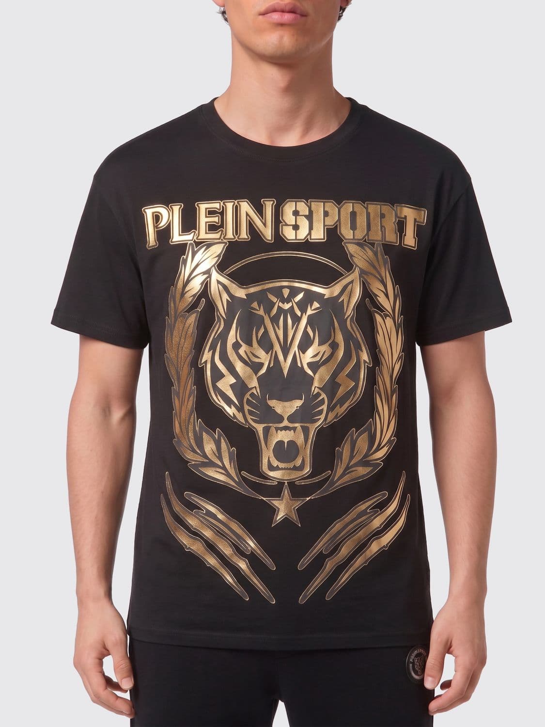 Plein Sport Graphic Print Cotton T-Shirt with Contrast Logo