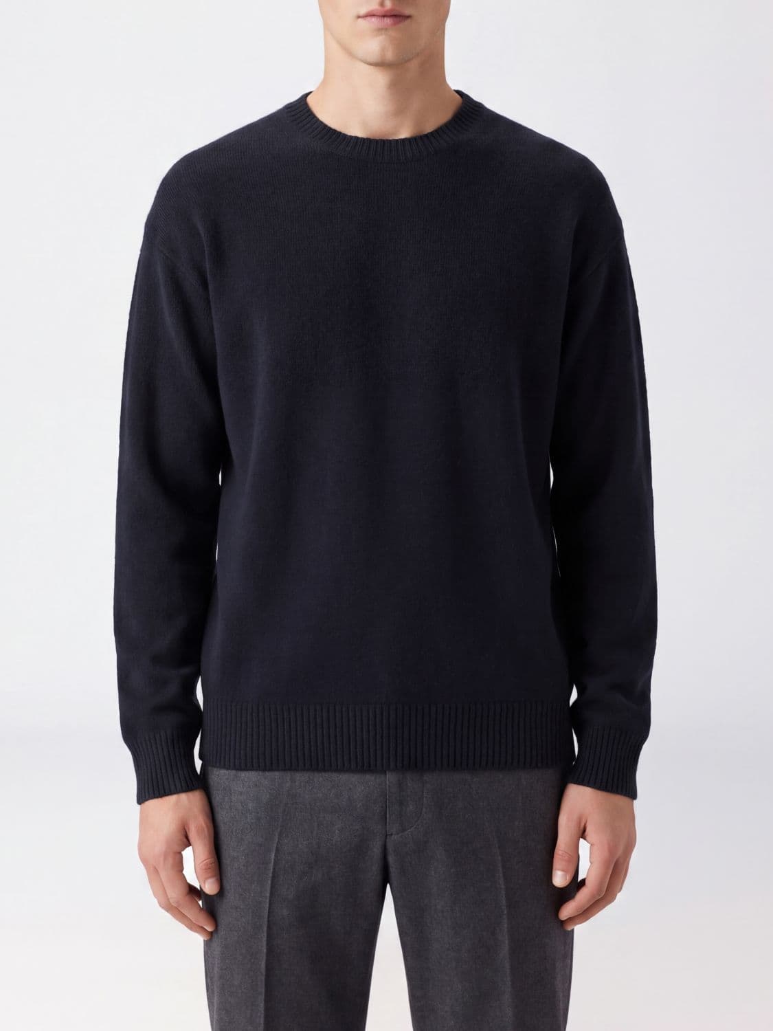 Laneus Cashmere and Silk Crewneck Jumper with Dropped Shoulders