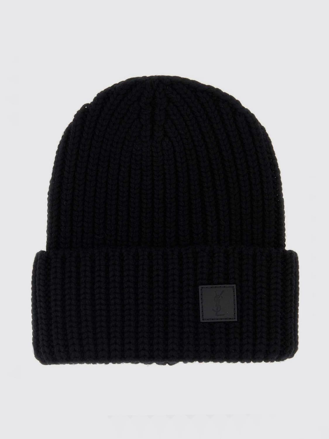 Saint Laurent Ribbed Wool Beanie with Cuff and YSL Monogram · L