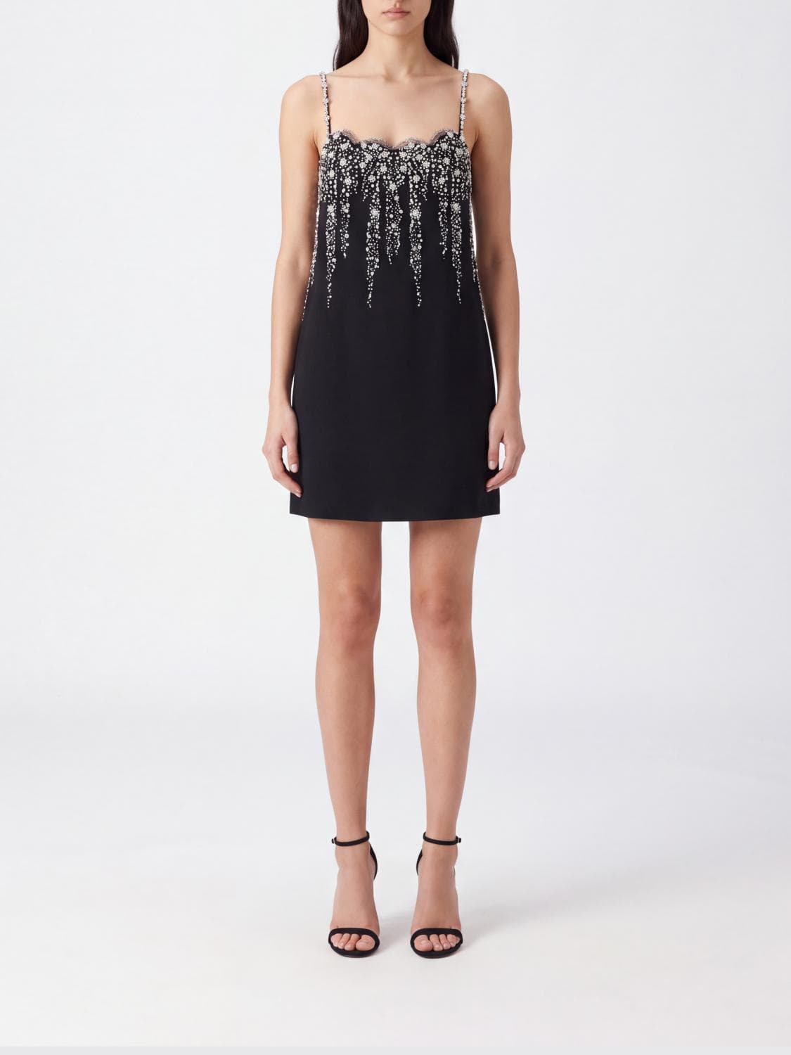 Valentino Garavani Merino Wool Mini Sheath Dress with Rhinestones and Square Neck