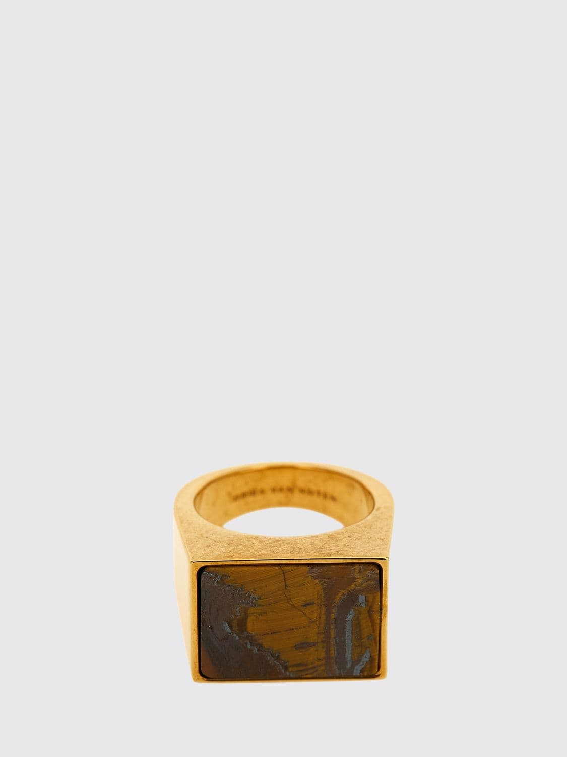 Dries Van Noten Brass Ring with Rectangular-Cut Yellow Natural Stone