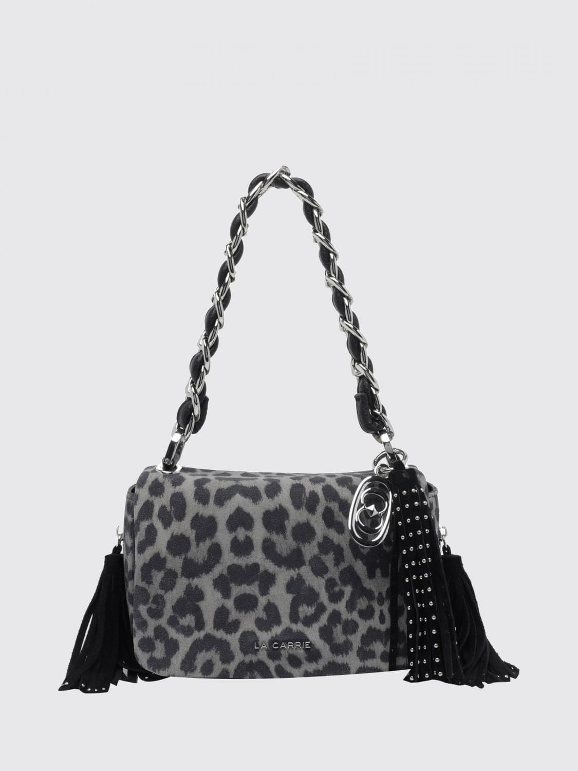 La Carrie Suede Mini Shoulder Bag with Animal Print and Charms