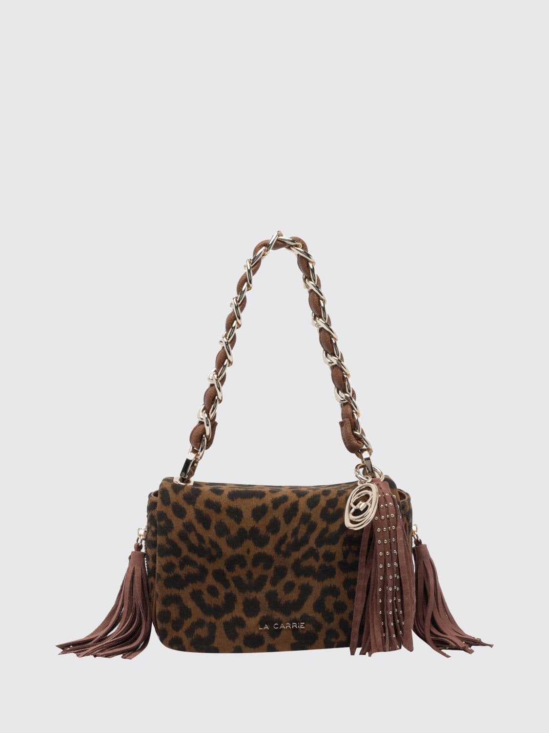 La Carrie Suede Mini Shoulder Bag with Animal Print and Charms