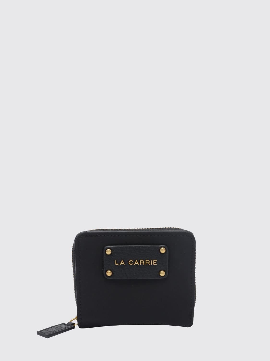 La Carrie Bifold Wallet in Grained Faux Leather with Metallic Logo