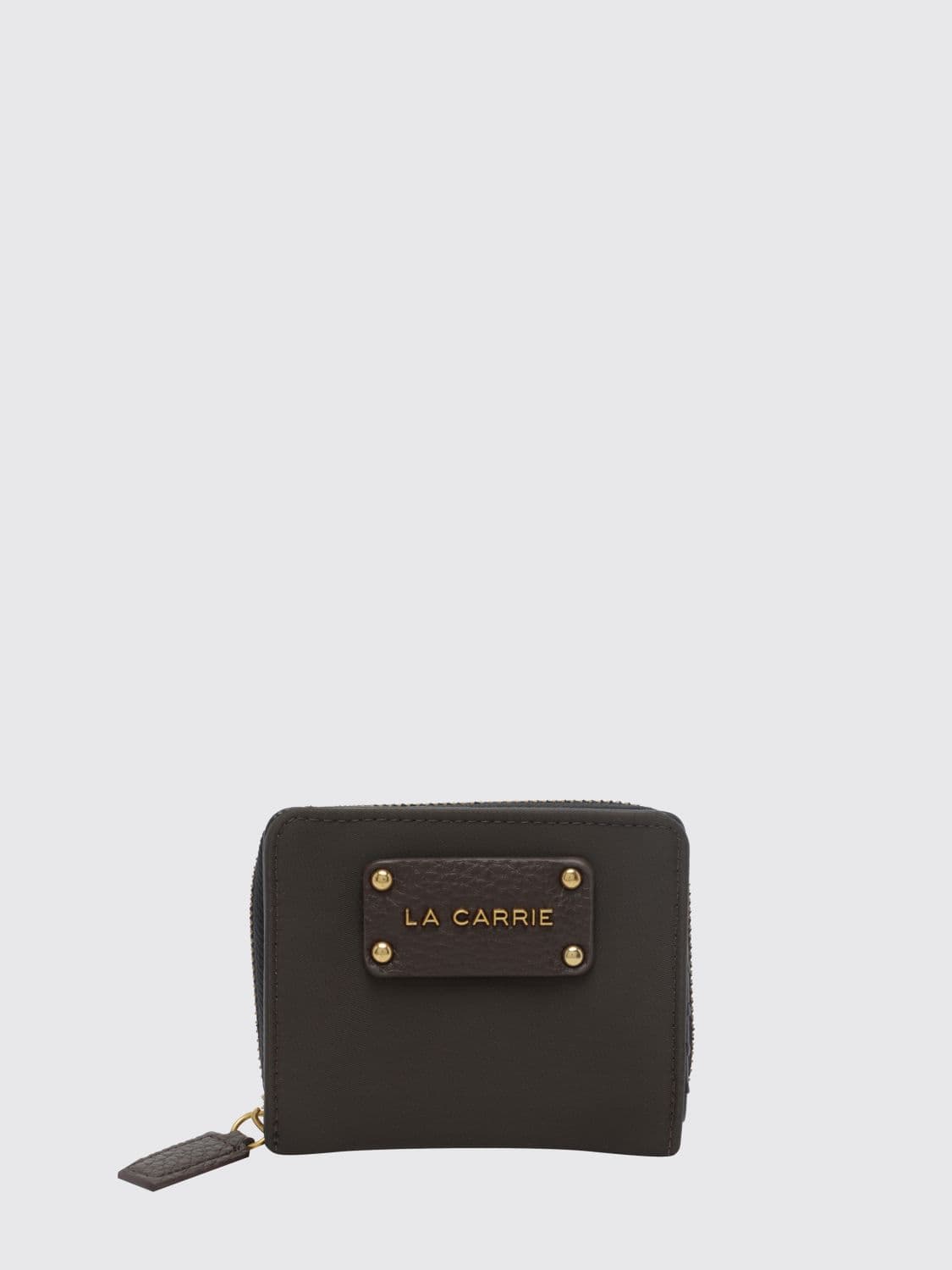 La Carrie Bifold Wallet in Grained Faux Leather with Metallic Logo