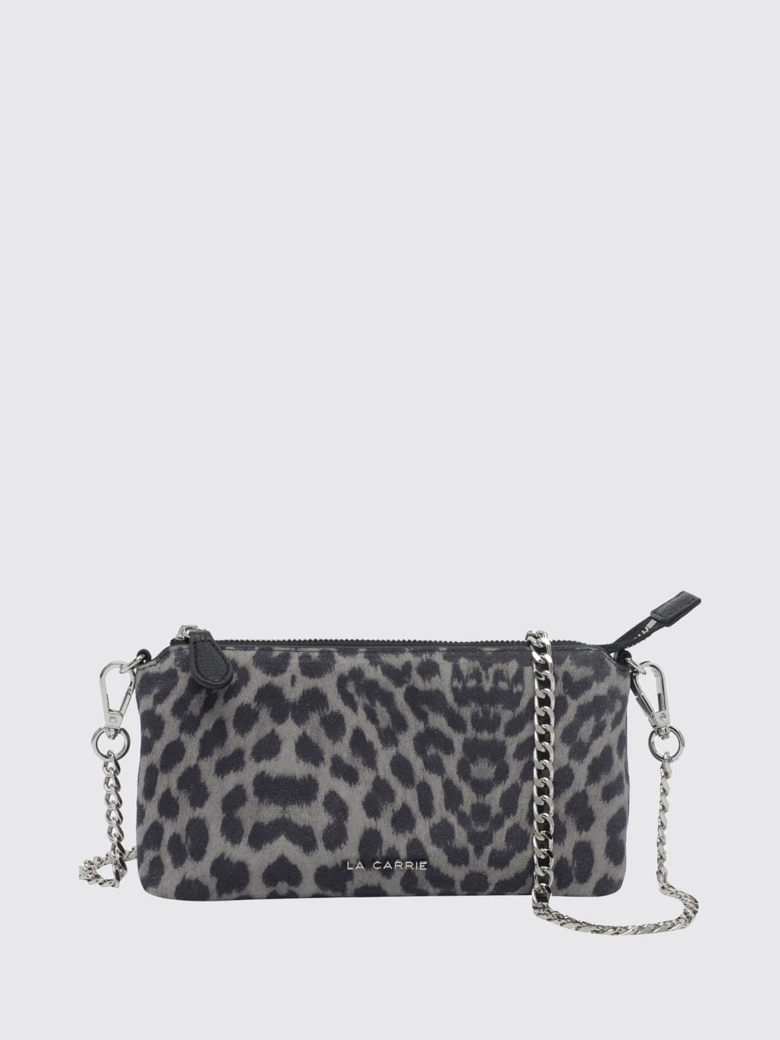 La Carrie Suede Clutch with Animal Print and Removable Strap
