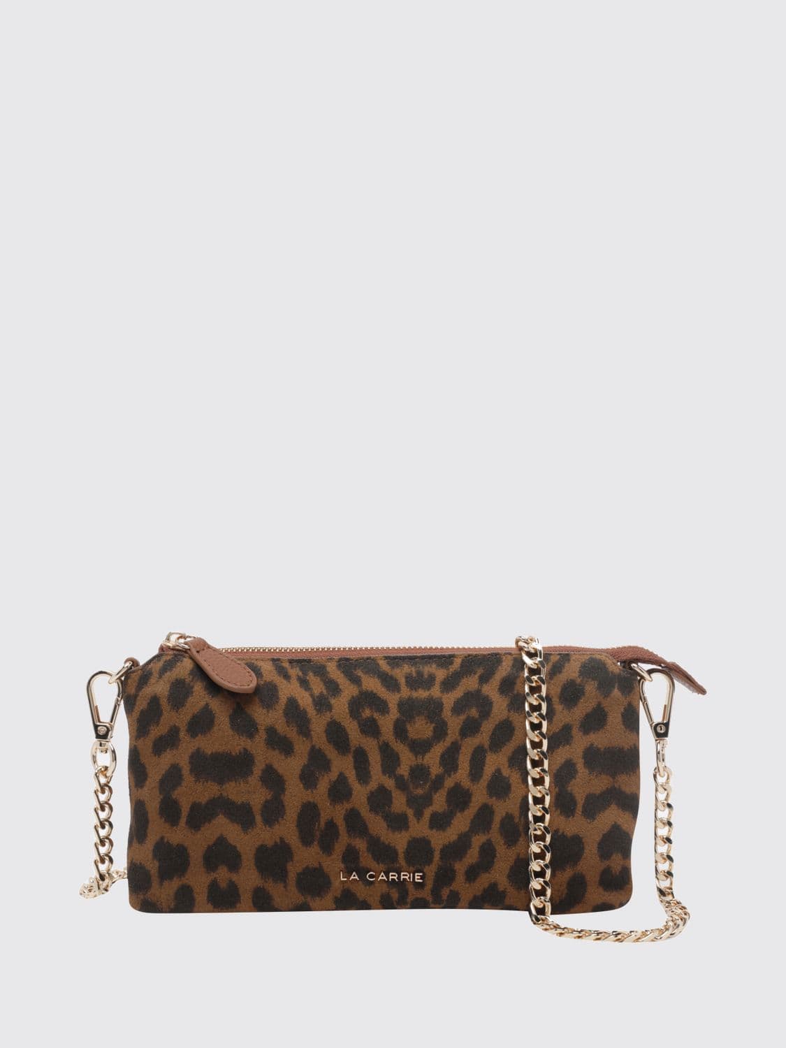 La Carrie Suede Clutch with Animal Print and Removable Strap · OS