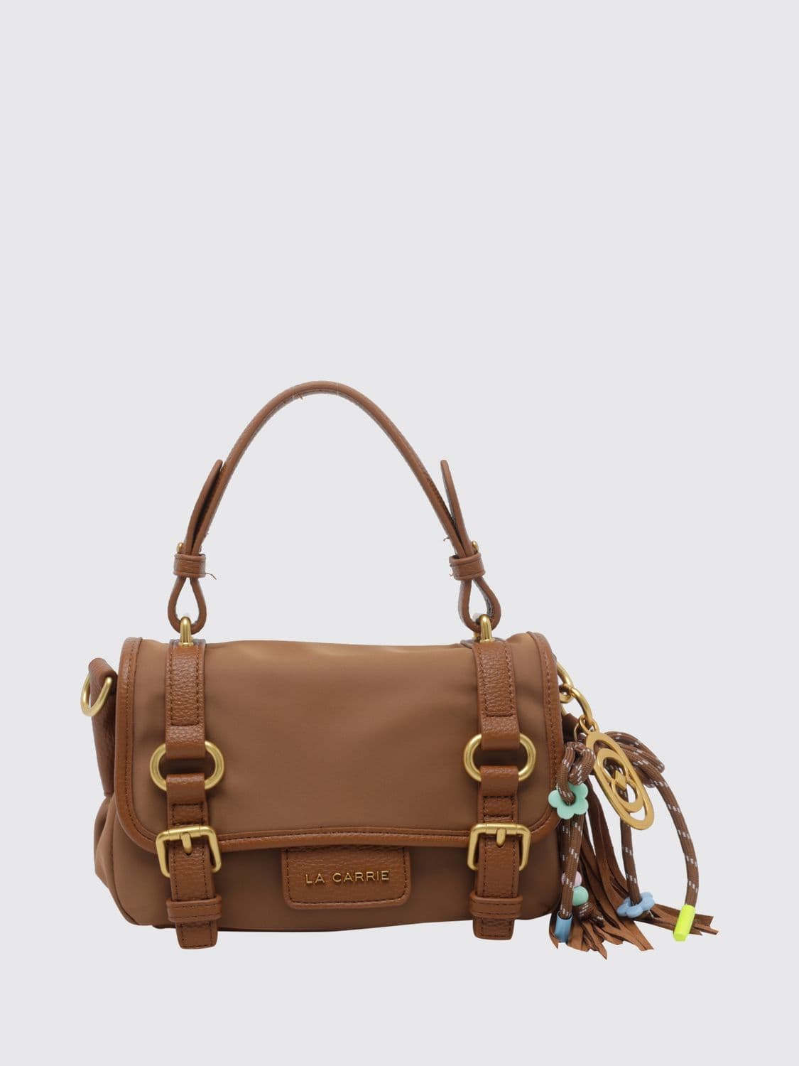 La Carrie Nylon Mini Handbag with Magnetic Flap Closure and Logo Charm