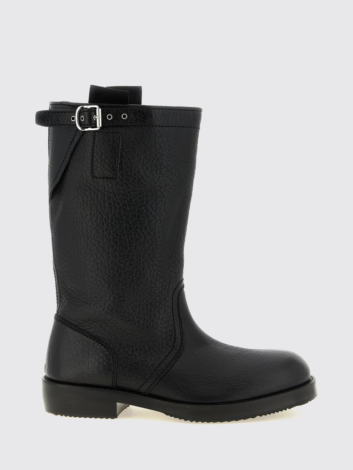 Dries Van Noten Grained Leather Biker Ankle Boots with Straps