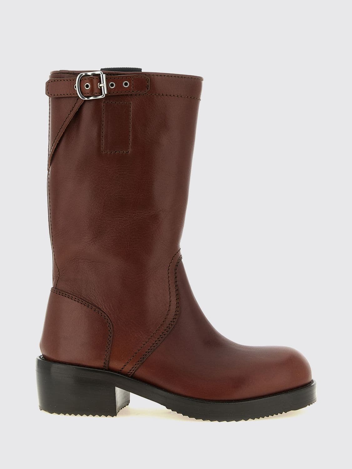 Dries Van Noten Smooth Leather Biker Boots with Low Heel