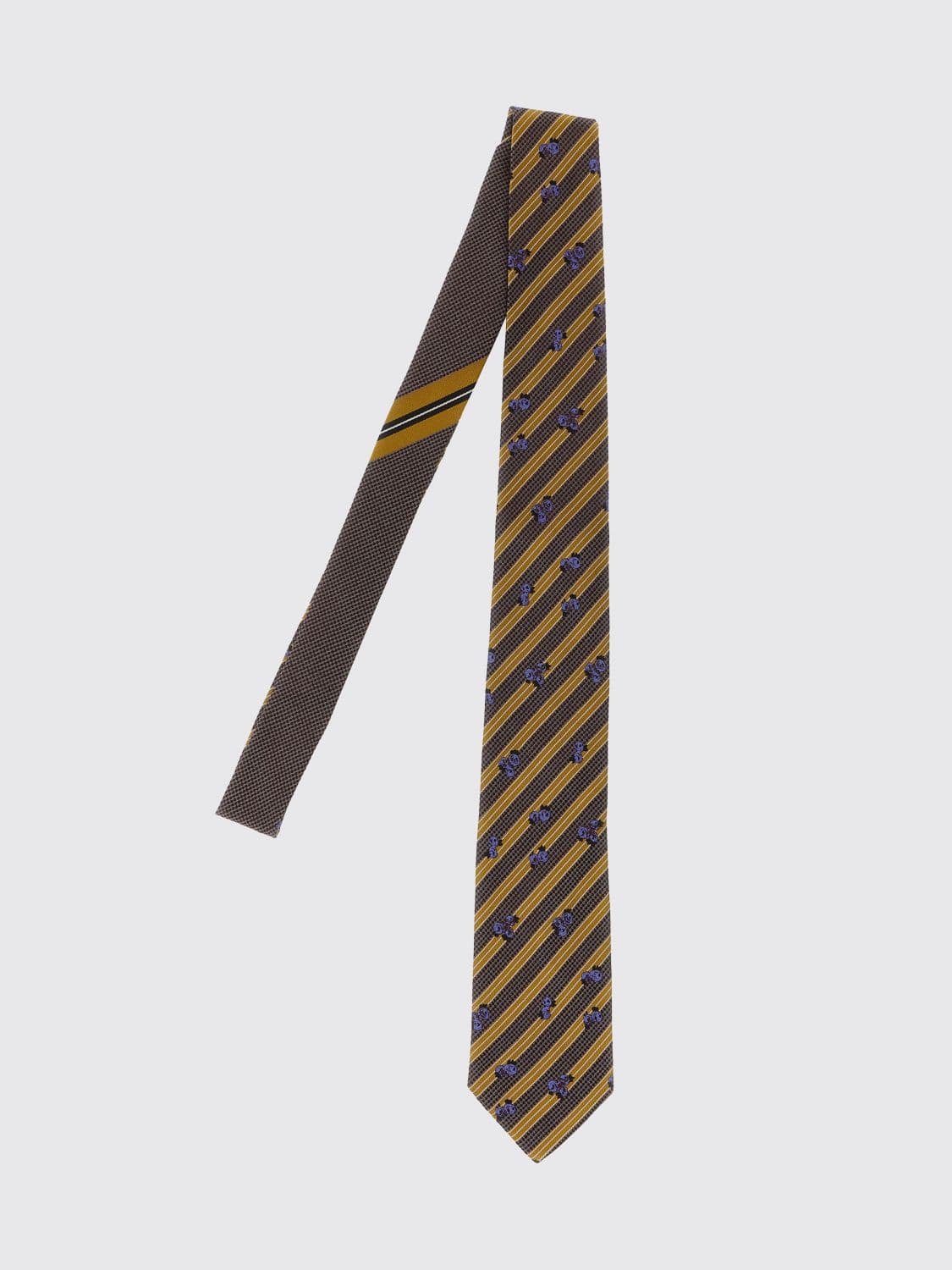 Dries Van Noten Striped Pure Silk Tie with Fruit Print