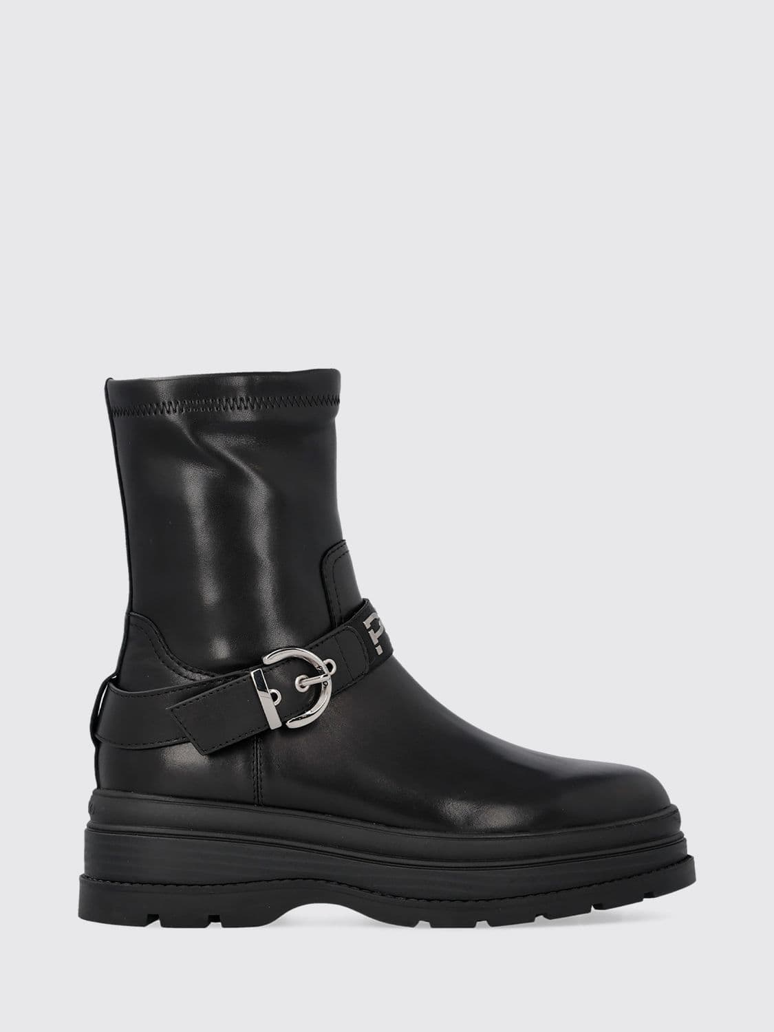 Pinko Eva Leather Biker Ankle Boots with Elasticated Inserts