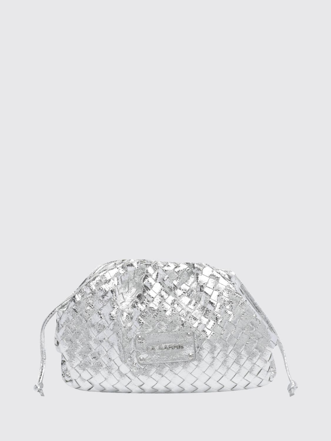 La Carrie Woven Leather Mini Bucket Bag with Drawstring Closure