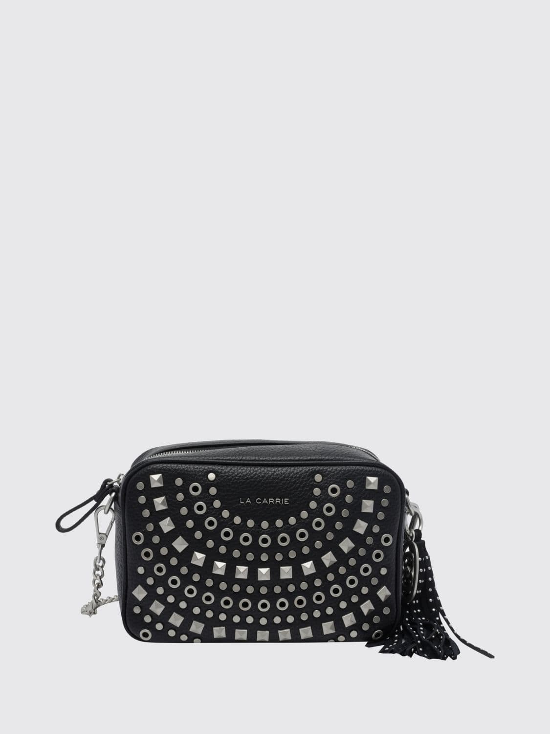 La Carrie Embroidered Polyurethane Camera Bag with Studs and Removable Strap · OS