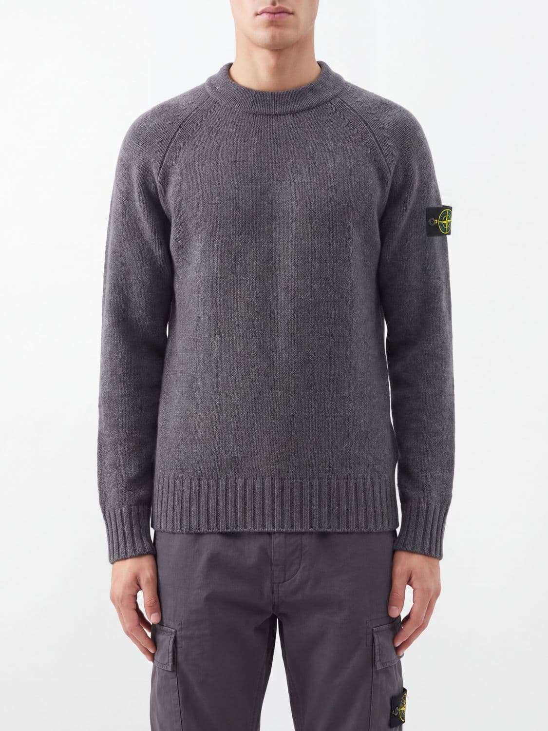 Stone Island Crewneck Cotton Jumper with Compass Logo Patch