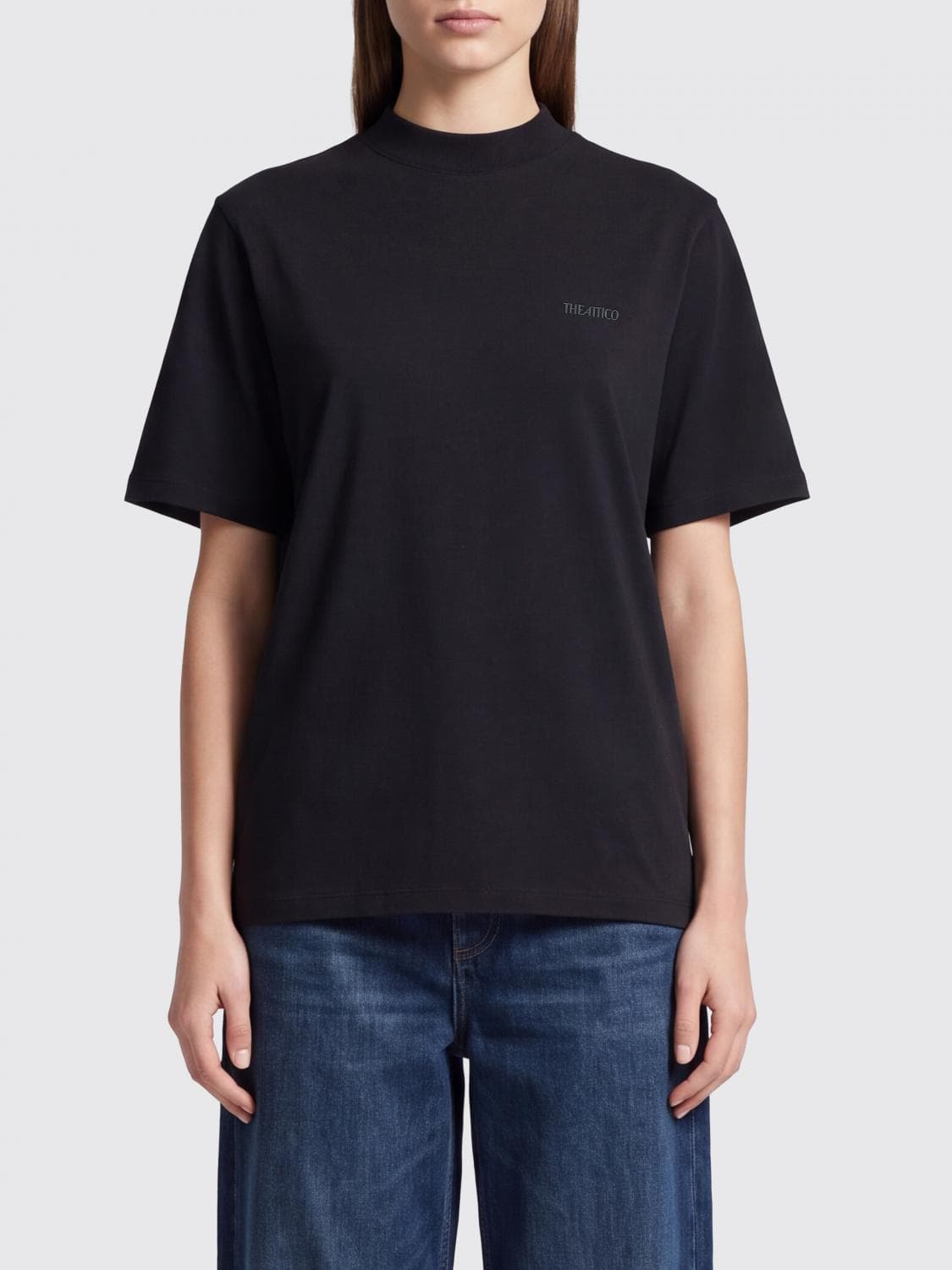 The Attico Cotton Crewneck T-shirt with Dropped Shoulders and Tone-on-Tone Logo