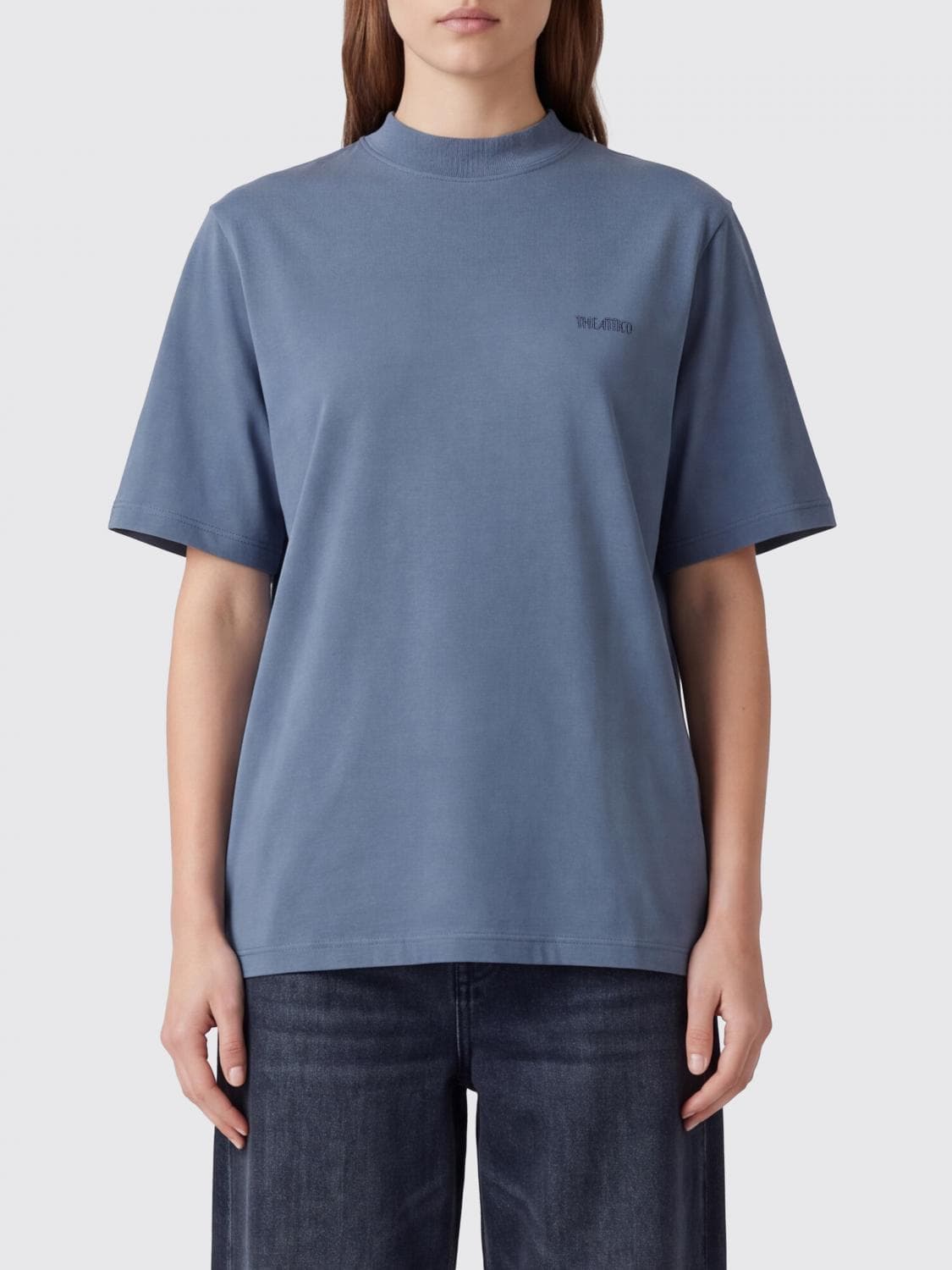 The Attico Cotton Crewneck T-shirt with Dropped Shoulders and Tone-on-Tone Logo