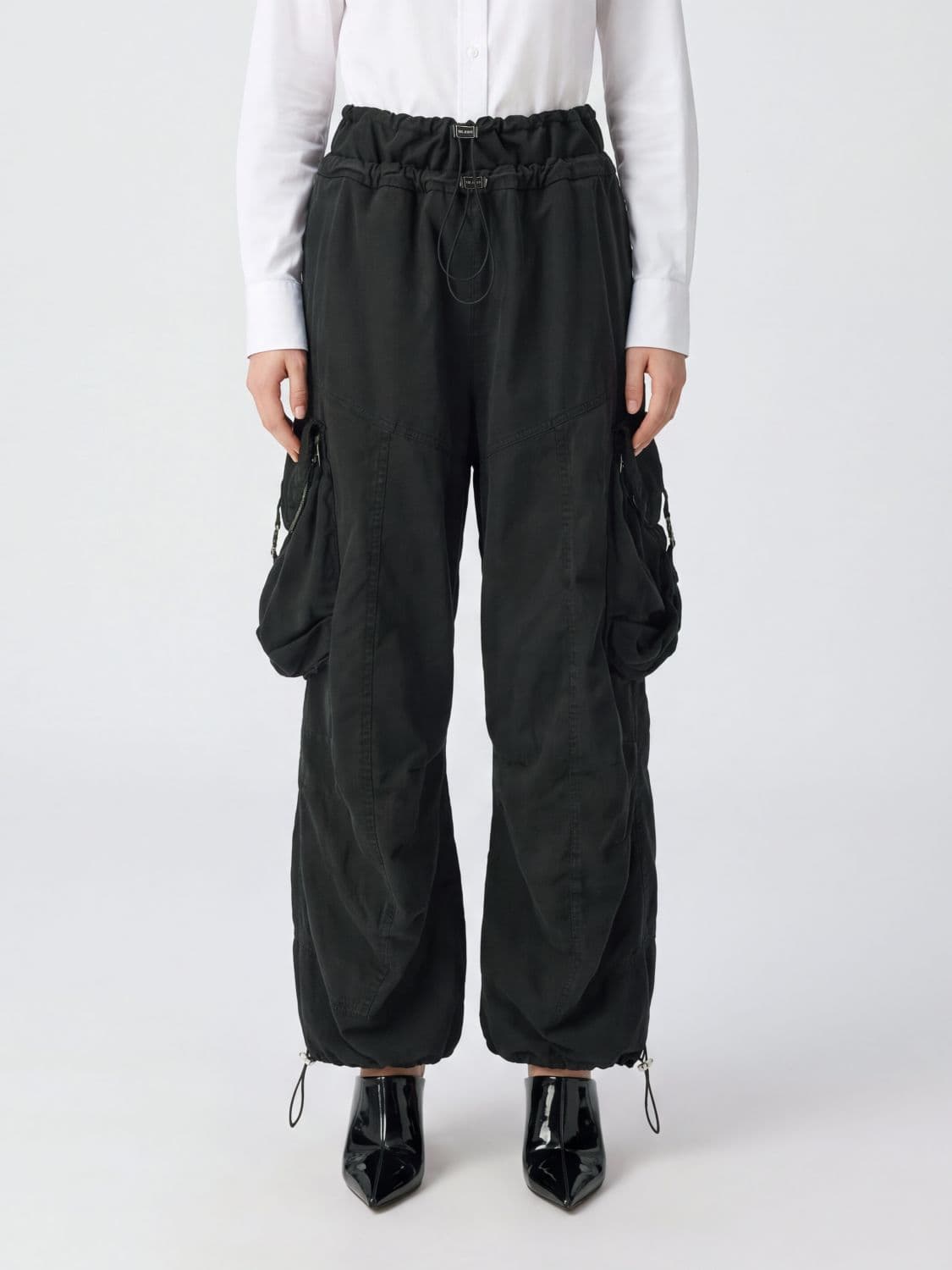 The Attico High-Waisted Cotton Blend Cargo Trousers with Drawstring