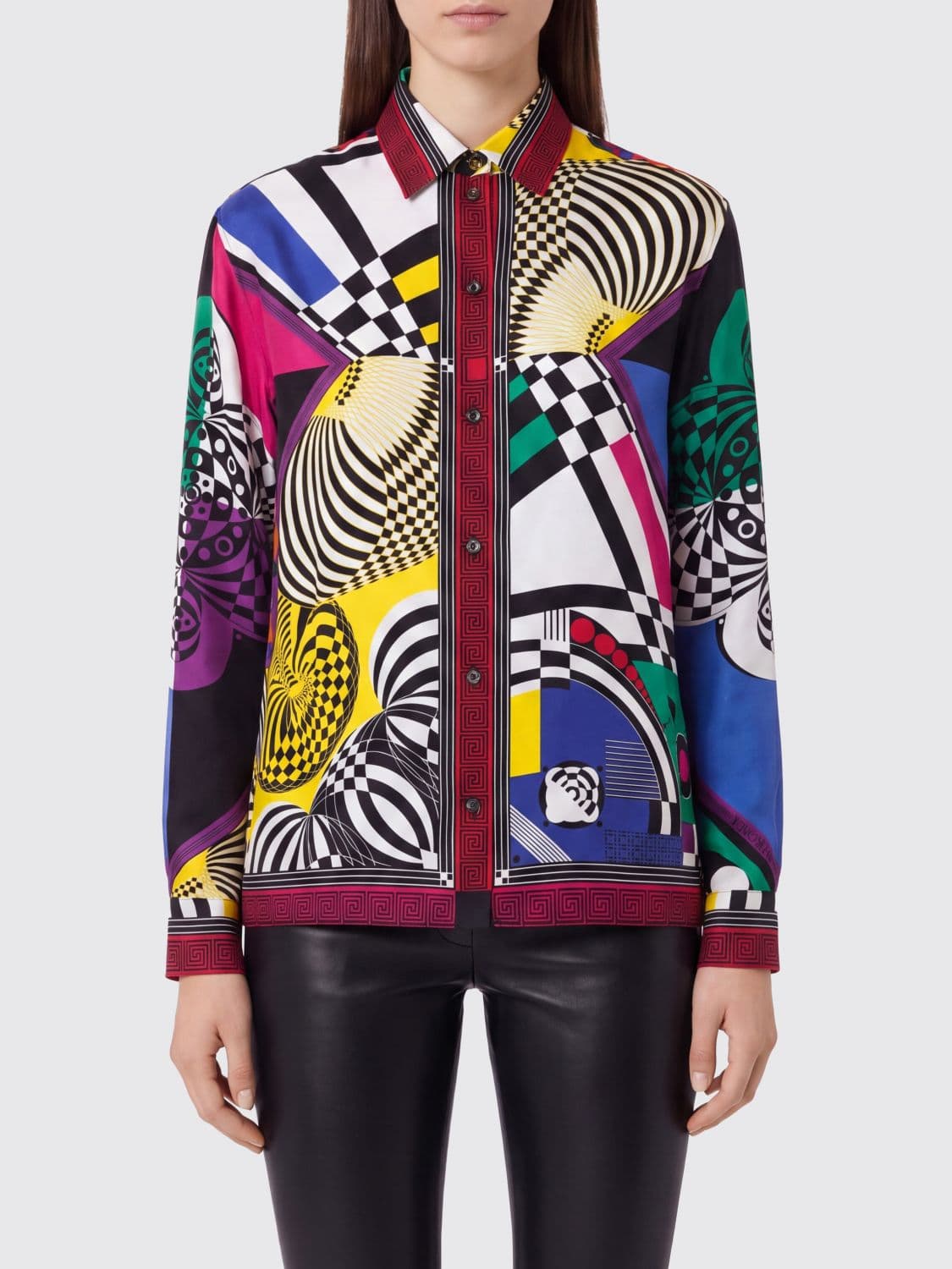 Versace Optical Print Pure Silk Shirt with French Collar