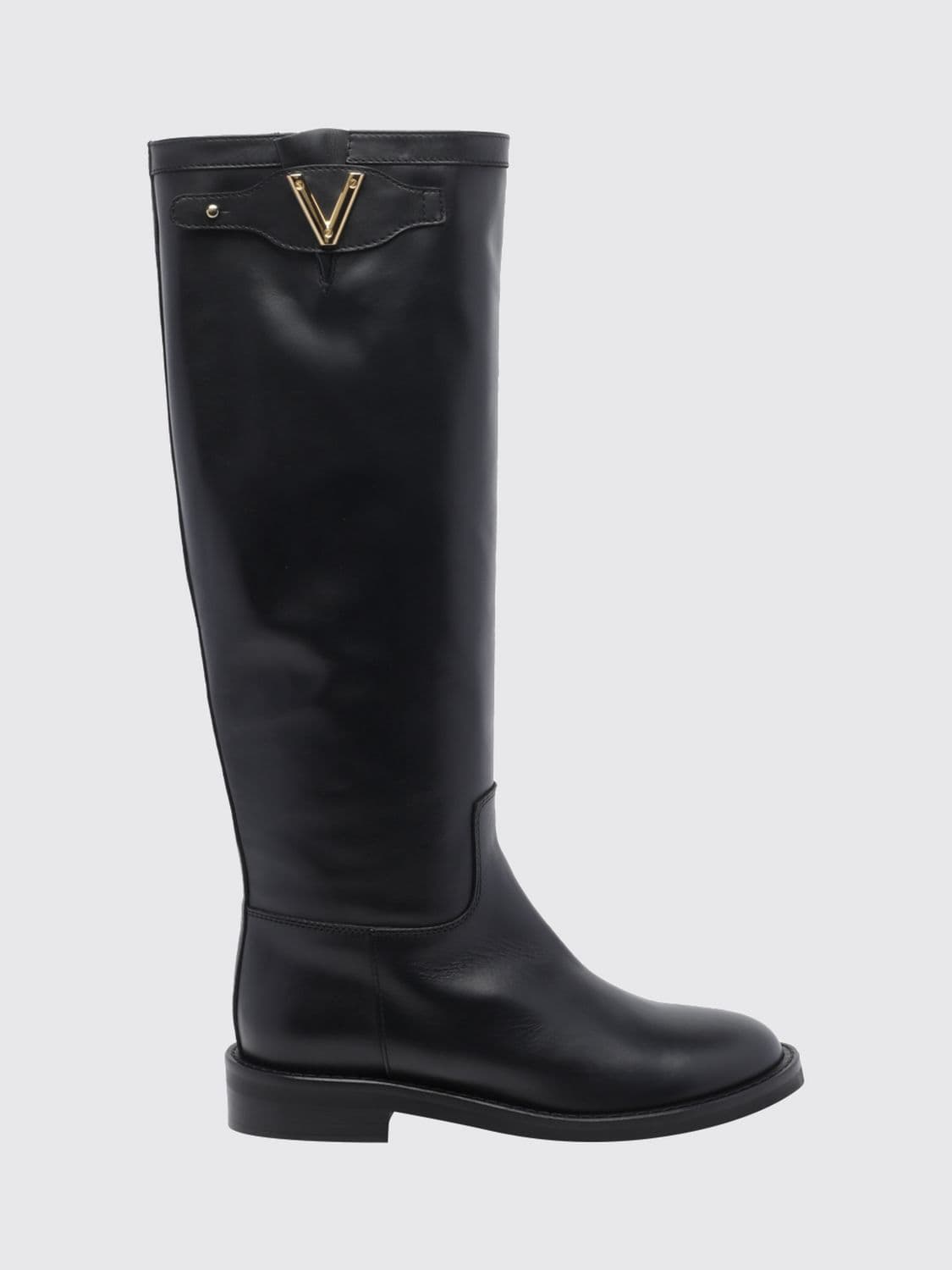 Via Roma 15 Smooth Calfskin Leather Riding Boots with Low Heel