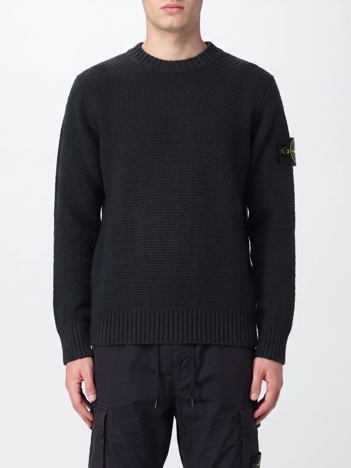 Stone Island Virgin Wool Blend Crewneck Sweater with Compass Logo Patch