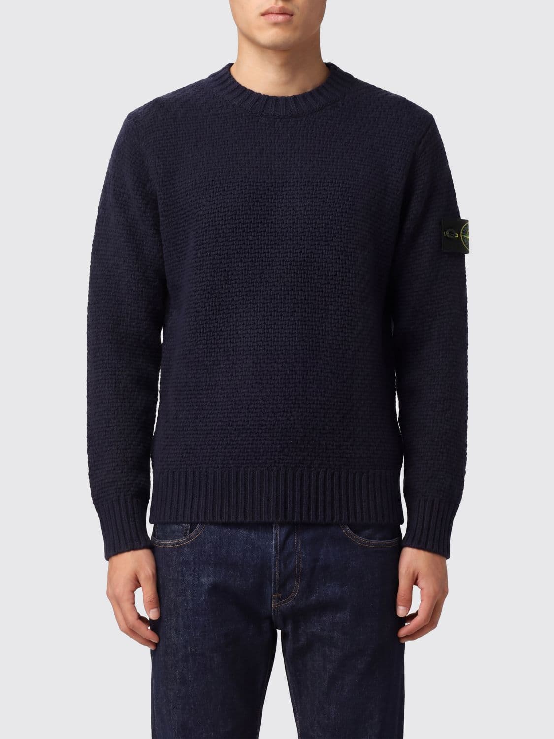 Stone Island Virgin Wool Blend Crewneck Sweater with Compass Logo Patch