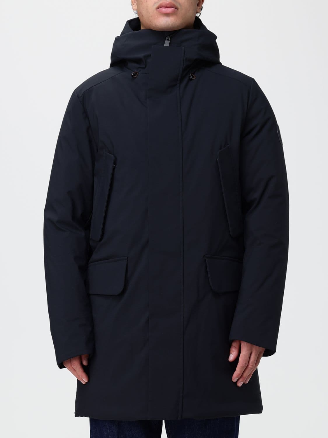 Save The Duck Knee-Length Softshell Parka with Hood and High Neck