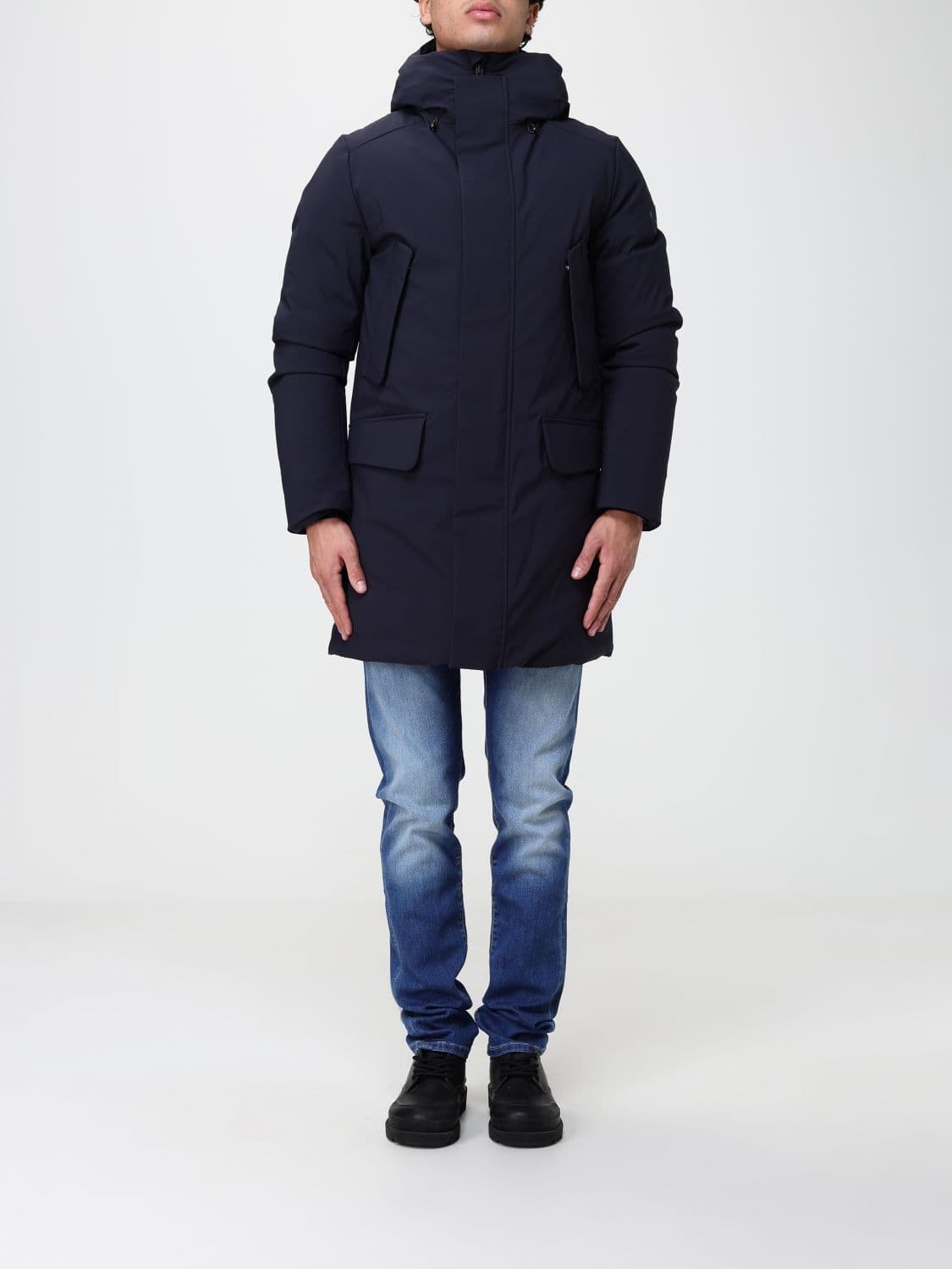 Save The Duck Knee-Length Softshell Parka with Hood and High Neck
