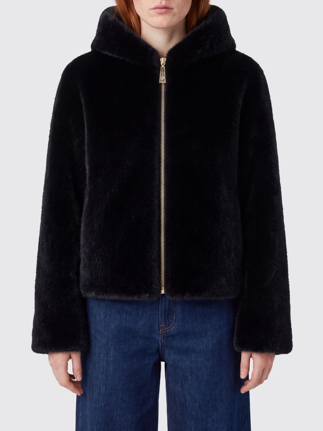 Liu Jo Hooded Faux Fur Jacket with Zip Closure