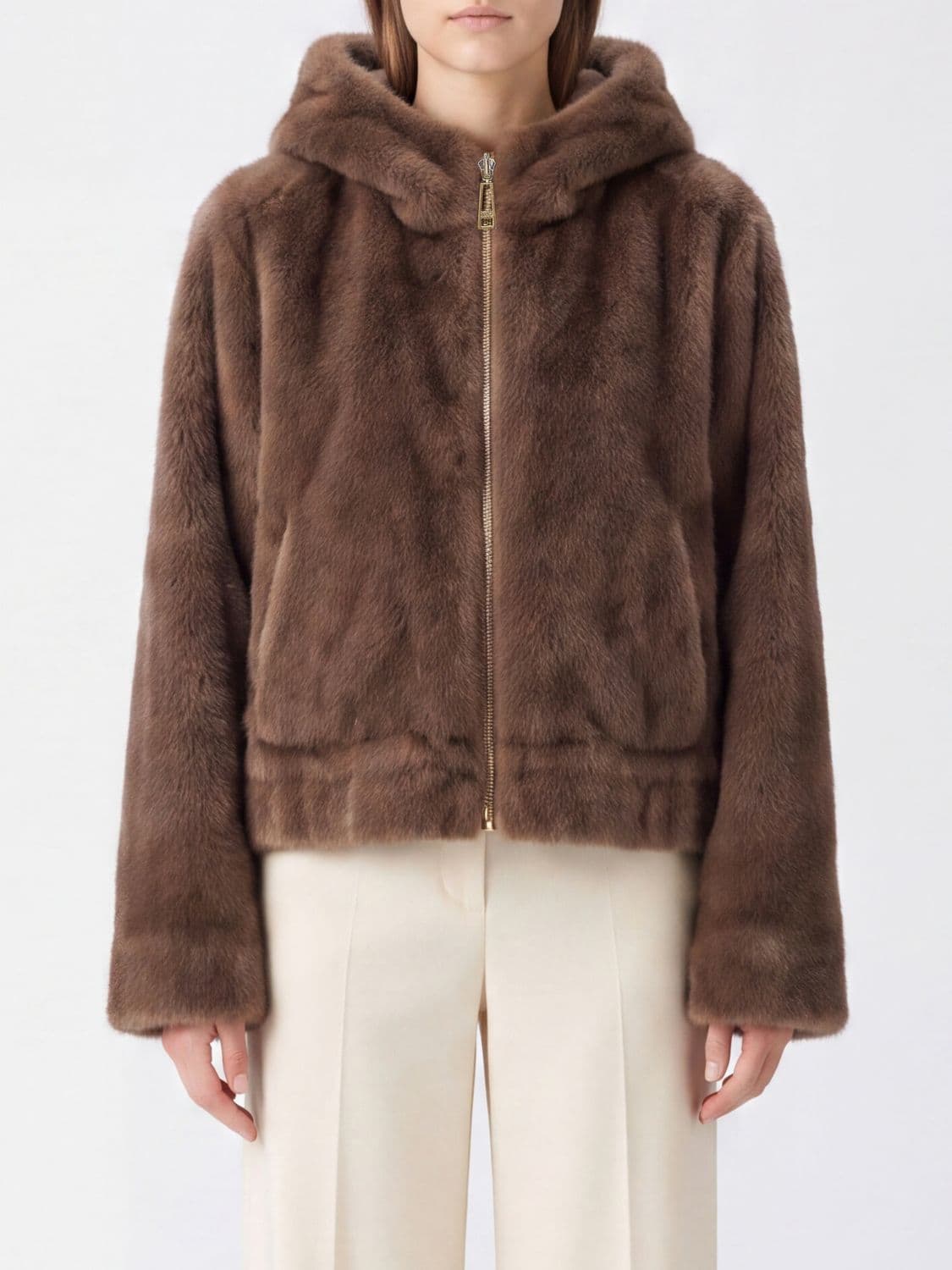 Liu Jo Hooded Faux Fur Jacket with Zip Closure